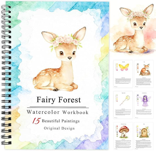 SLWBZ Watercolor Workbooks Coloring Book, Beginner Friendly Painting Kit, Detailed Steps, Creative Exploration Watercolor Book with Paint Set for Adults Teens (Fairy Forest, Without Paint)