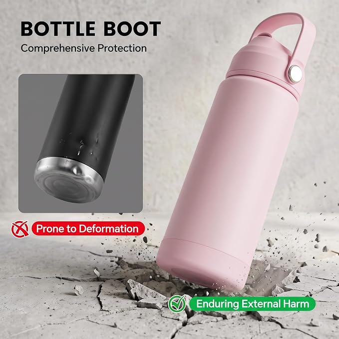 Fijinhom 24oz Insulated Stainless Steel Water Bottle, Wide Mouth Double Wall Vacuum, Silicone Straw, Sweat & Leak Proof, BPA Free Insulated Water Flask for Travel, Keep Cold 24h Hot 12h, Coral Pink