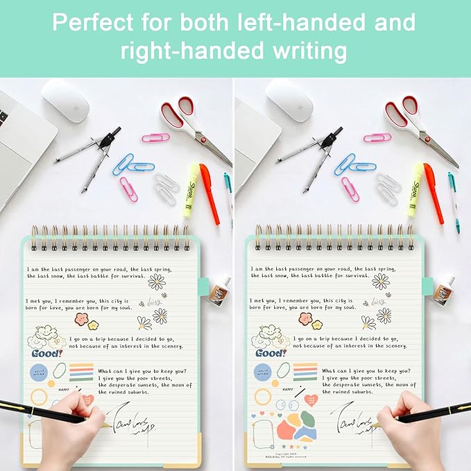 Aesthetic Top Spiral Notebook, A4 Large Linen Hardcover Top Bound Steno Pads, 240 Pages 100gsm Thick Lined Paper Left Handed Notebook Journal for Work, School, Church Writing - Green, 8.5" x 11"