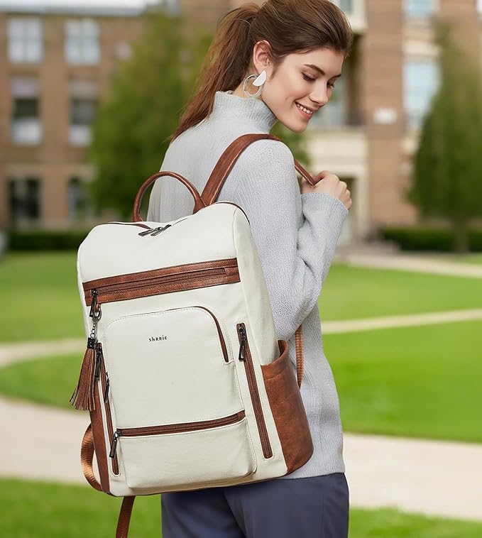 Shrrie Upgraded Large Travel Laptop Backpack with Laptop Compartmetn Fits 17 inch Laptop,Waterproof Vegan Leather Computer Backpack for Women and Men Work Business College