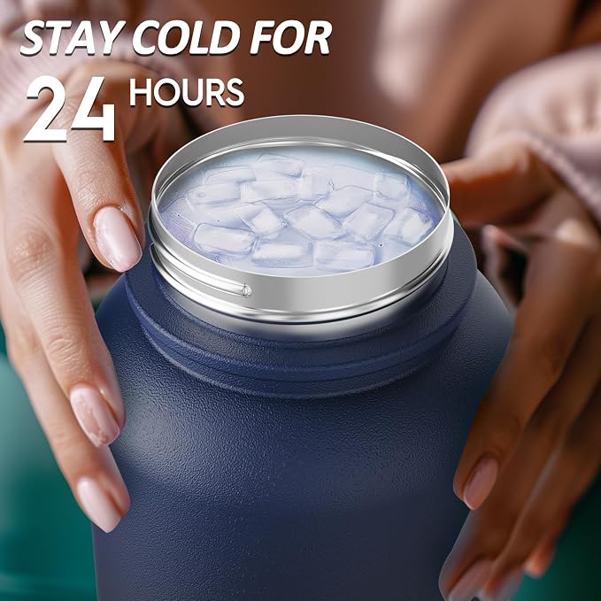 Navigate 32oz Insulated Water Bottle for Sports, Keep Cold 24H | 2-in-1 Spout and Handle Lids, Double Leak-Proof, 18/8 Stainless Steel, BPA-Free, Wide Mouth for Hiking,Blue to Black