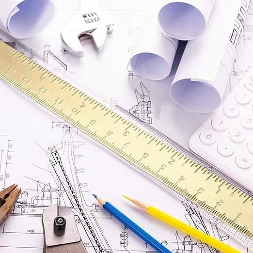 Brass Ruler, Metal Drawing Ruler Gold Straight Unisex Learning Measuring Bookmark Stationery for School Office Math Geometry Drafting Tools and Kits