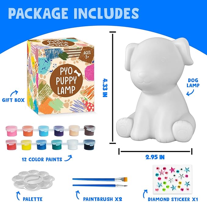 Goody King Paint Your Own Dog Lamp Kit, DIY Night Light, Crafts for Teens Girls Boys, Arts & Crafts for Kids Ages 8-12, Painting Kit for Kids, Room Decoration, Birthday Gift for Kids Ages 3 4 5 6 7 8+