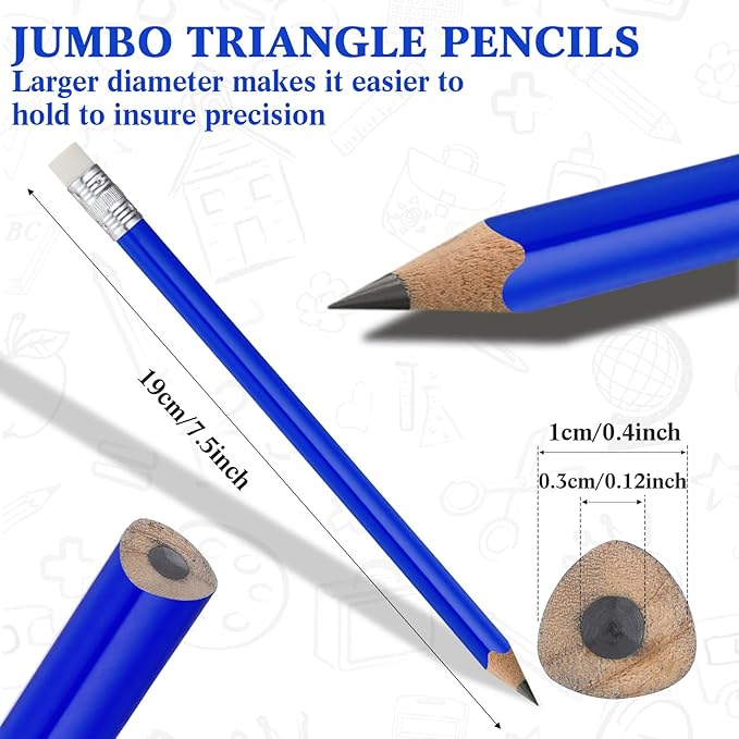 Fainne 48 Pack Jumbo Round Pencils, Wooden Fat Pencil with Black Core Bulk for Carpenters Workers Woodworkers Framers Beginners Students Teachers DIY Project(Blue)