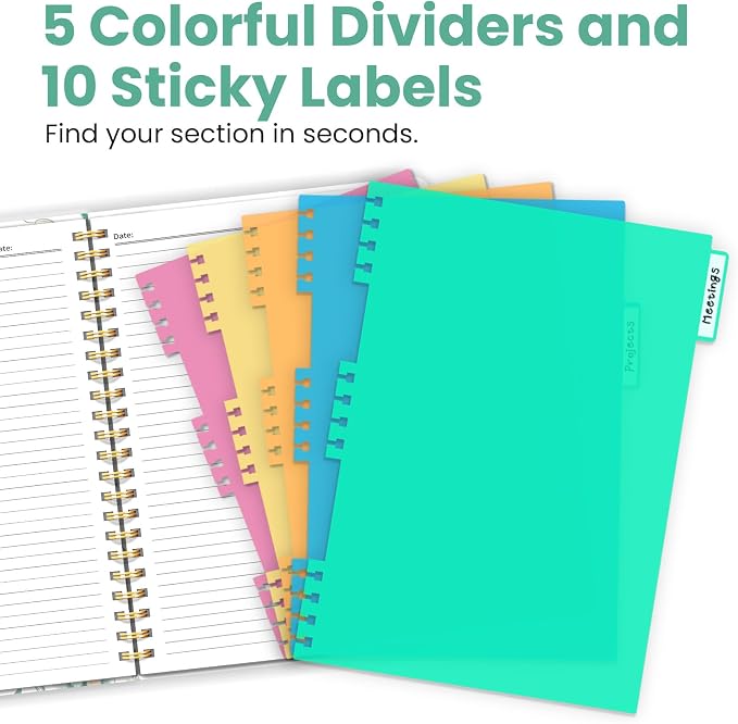ZOTIA Large Spiral Notebooks for Work 5 Subject with Removable Dividers