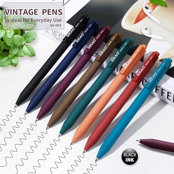 Pens Bulk, 60 Pack Vintage Ballpoint Pens with Black Ink, 1.0mm Medium Point Smooth Writing, Click Pens 8 Calm Vintage Colors for Teachers, Students, School & Office Supplies