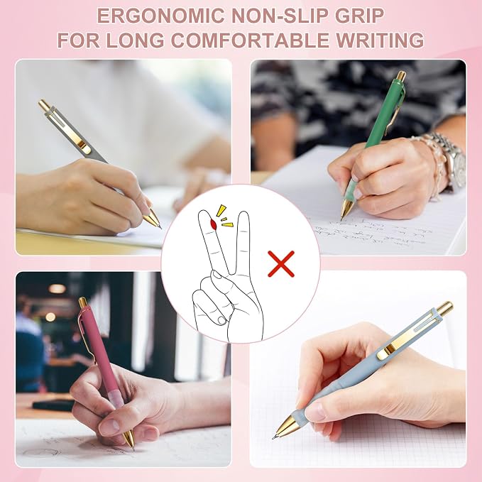 Linbsunne Gel Pens Black Ink Pen 0.5mm Fine Point, 12-count | Smooth Writing, Retractable Pens with Soft Grip, Office School Supplies for Nurses Teachers, Quick Dry