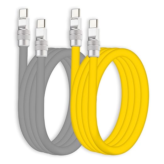 chubbycable Couple Chubby 2 Pack 240W USB C Cable Extra Thick Silicone Fast Charging Cable Compatible with iPhone 17-15 Series iPad Galaxy Series, Gray+Yellow, Type-C to Type-C, 19.6FT