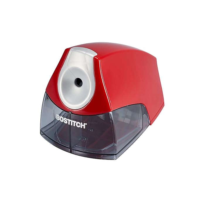 Bostitch Office Electric Pencil Sharpener for Classroom & Desk Use, Heavy-Duty Stall-Free Motor, High-Capacity Shavings Tray, Red