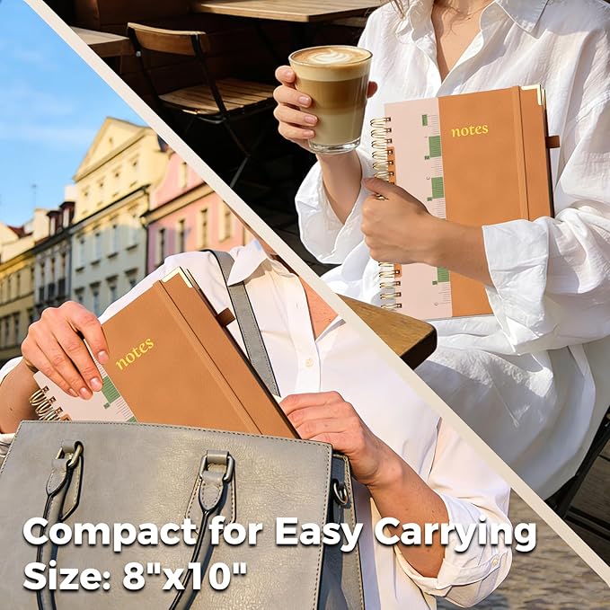 Line Hardcover Spiral Notebook with Removable Dividers Tabs & Ruler, 5 Subject Notebook College Ruled, 300 Page, Large 8"x10" B5 Notebooks for Work School, Lined Journal for Women & Men, Orange