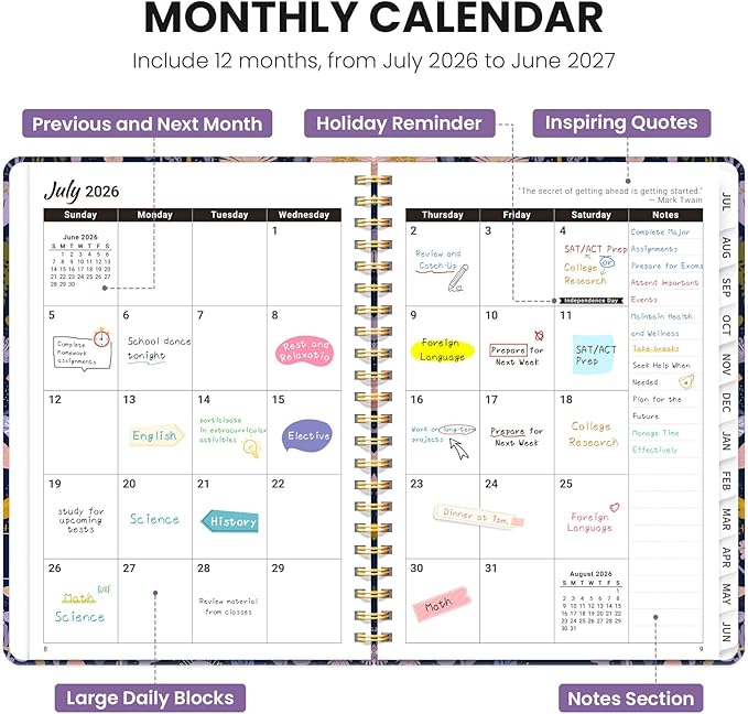 Planner 2026-2027, Hardcover Monthly and Weekly Academic Planner July 2026 - June 2027, Teacher and Student Calendar Agenda Book with Tabs, A4 (8.5" x 11"), Ideal for School and Office, Mushroom Garden