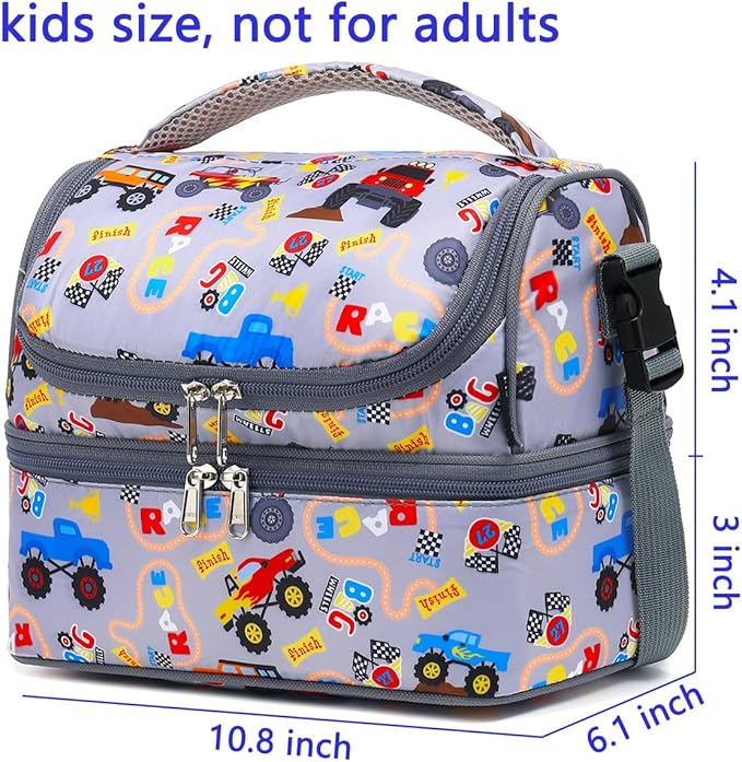 FlowFly Double Decker Cooler Insulated Lunch Bag Large Tote for Boys, Girls, Men, Women, With Adjustable Strap (Truck)