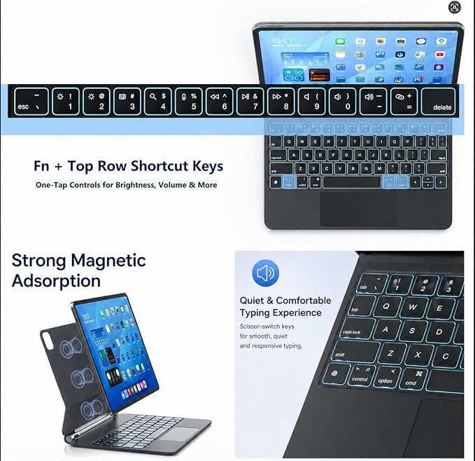 Keyboard Case for iPad Air 11-inch (M4 2026/M3 2025/M2 2024), iPad Pro 11-inch 1st/2nd/3rd/4th Gen, iPad Air 10.9-inch 4th/5th Gen, Magnetic Magic-Style Keyboard with Trackpad & Stylus Pen