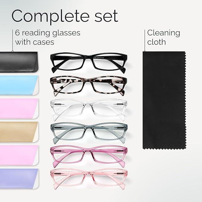 Gaoye Reading Glasses for Women, 6 pack Fashion Readers for Women Men Spring Hinge Eye Glasses, Blue Light Reading Glasses