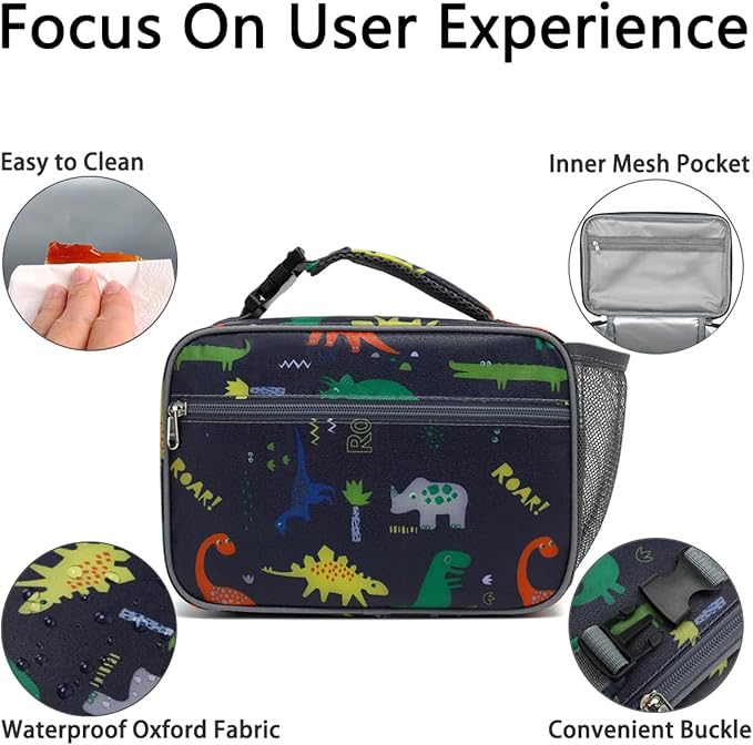 GYEUKHAM Insulated Lunch Box for School, Thermal Reusable Durable Freezable Lunch Bags for Kids Boys Girls Men Women - Small Soft Cooler Portable Lunch Tote Kit for Work Picnic Travel,Dinosaur