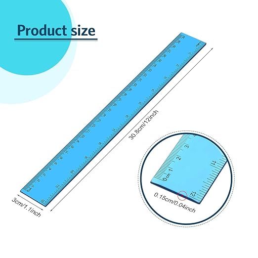 EBOOT 20 Pack Plastic Ruler 12 Inch Straight Flexible Ruler with Inches and Metric for School Classroom, Home, or Office (Blue,Pink,Green,Yellow)