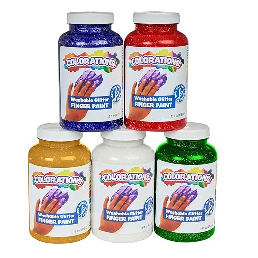 Colorations Paraben-Free Washable Glitter Finger Paint, Set of 5-16 oz.