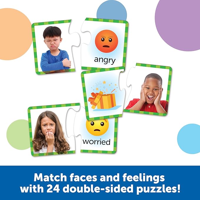 Learning Resources Feelings & Emotions Puzzle Cards - SEL, Emotional Regulation Tools for Kids, Toddlers Calming Corners, Montessori Essentials, Matching Games, Flash Cards, Homeschool, Preschool