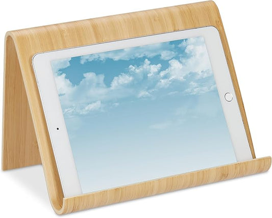 Relaxdays Tablet Stand, Reading Frame, Modern Design, Book and Device Holder, Cookbook, HWD: 17 x 26 x 15.5 cm, Natural, Wood