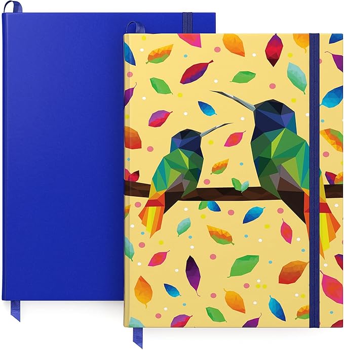 ARTEZA Dotted Journals, Set of 2, 6x8 Inches, 96 Sheets, Bird Design and Cobalt Blue, Aesthetic Notebooks with Smooth Paper