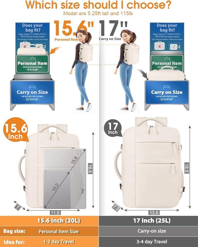 Capolo Travel Backpack for Women Men Waterproof Laptop Backpack Airlines Approved Carry On Backpack Bag Computer Bookbag for Business, Work, Traveling Fits 15.6 Inch Laptop(Beige)