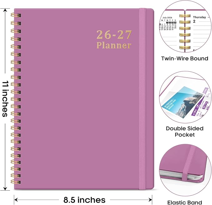 Planner 2026-2027, 8.5" x 11" Weekly and Monthly Academic Year Planner Calendar, July 2026 - June 2027, Hardcover Large School Planning Agenda With Tabs, Perfect for School & Office Supplies, A4, Purple