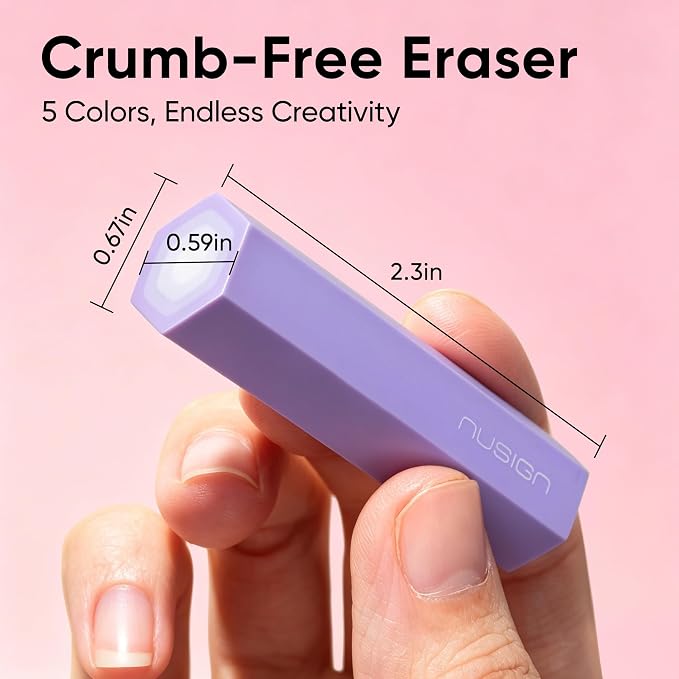 NUSIGN Pencil Erasers, 5 Pack, Soft Multicolor TPE Twistable Erasers for Kids