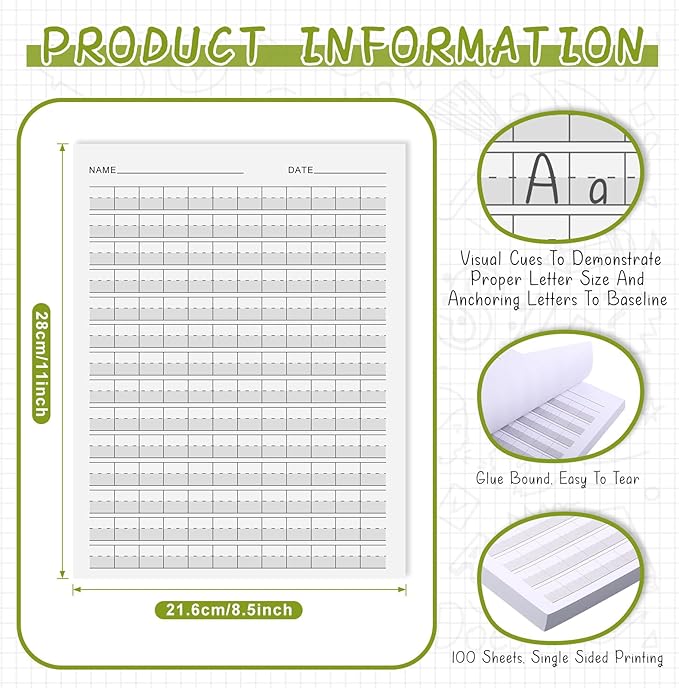 Eaasty 100 Sheets Write Beginner Paper Level 1 Paper Handwriting Practice Paper for Kids Practice Writing Paper with Lines and Gray Highlighted for Proper Letter Positioning,8.5" x 11"