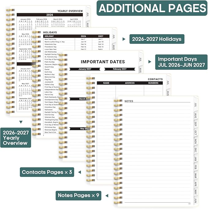 Academic Planner 2026-2027, Weekly and Monthly Calendar Book, July 2026 – June 2027, Hardcover Planner with Tabs, Perfect for Teachers, Students, Women & Men, A5 (6.4" x 8.5") - Mushrooms Grovel