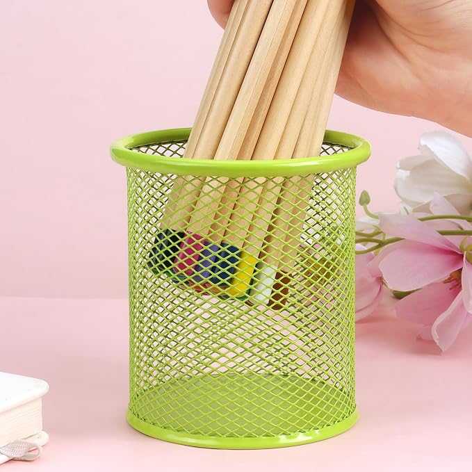 Tamaki Pen Holder Cup for Desk, Wire Mesh Pencil Cup Holder, Green | Pen Cup for Desk Office Pen Organizer