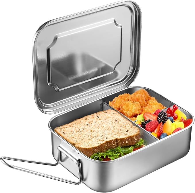 Stainless Steel Bento Box, 3-Compartment Lunch Box, Metal Food Container with Secure Lid, Salad Sandwich Box, Fruit Snack Packing Box for Office, Camping （1500ml）