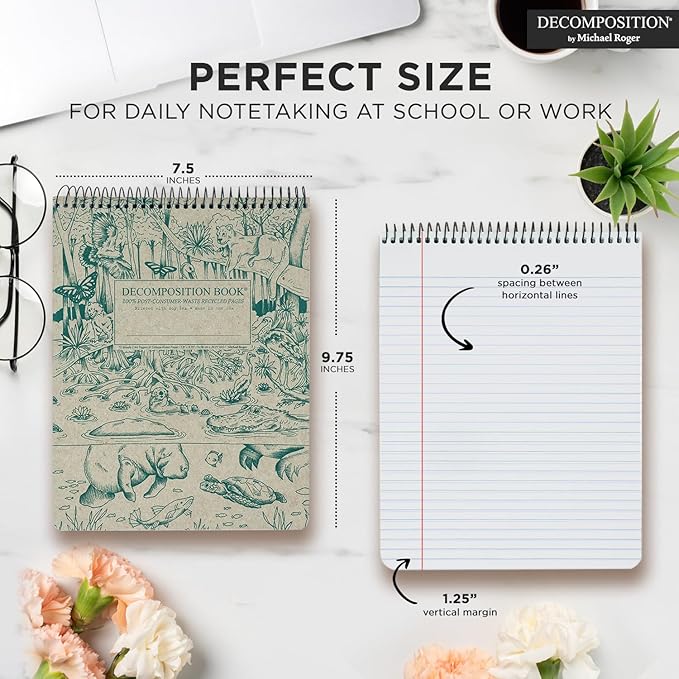 Decomposition Everglades Top Bound Spiral Notebook – 7.5 x 9.75 Journal, College Ruled Lined Pages – Left-Handed Friendly Notebooks Ideal for Students, Artists & Office Professionals – Made in USA