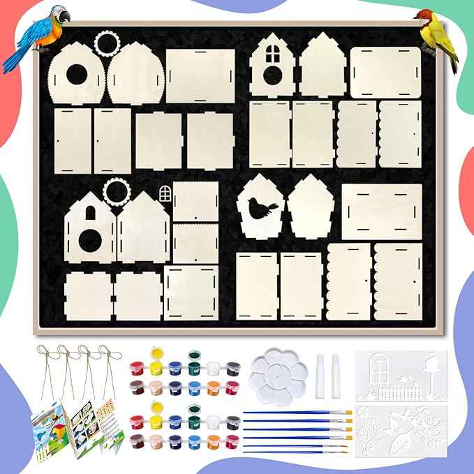 Heyzeibo 4Pack Birdhouse Kit, Craft Kits for Kids to Build and Paint Bird House, Easter DIY Wooden Arts and Crafts for Girls Boys Toddler