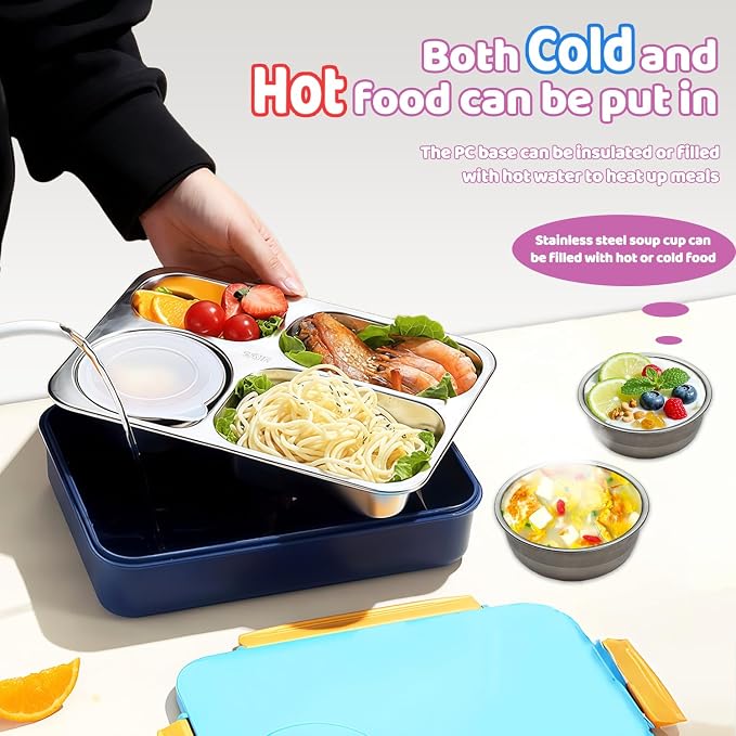 Kids Stainless Steel Lunch Box,304 Stainless Toddler Leak-Resistant Insulated Metal Bento Box,Suitable Schools,Office,Use Comes With An Independent Soup Cup,Tableware,4 Compartments (Purple) ﻿