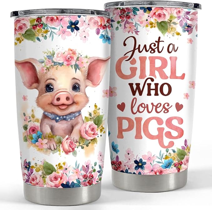 SANDJEST Pig Tumbler 20oz Stainless Steel Insulated Tumblers Coffee Travel Mug Cup Gift for Girls Teen Gifts for Birthday Christmas