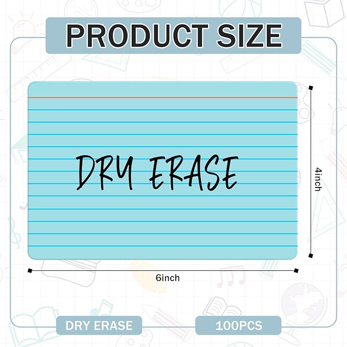 Harloon 100 Pcs Dry Erase Index Cards 4 x 6 Inch Laminated Reusable Dry Erase Note Cards Sheets for Office Home Housework to Do List (Ruled Candy Color)