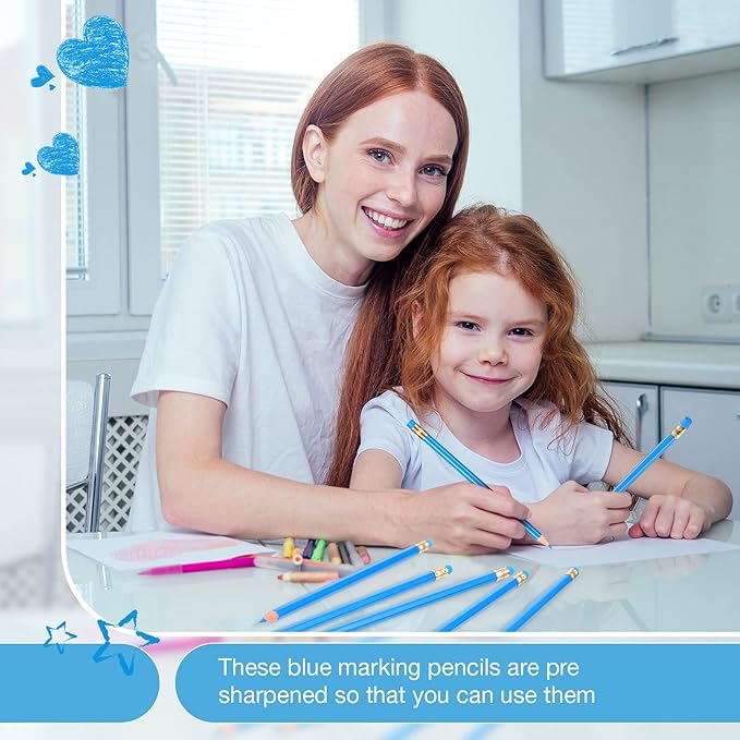 Chinco 12 Pieces Blue Pencils with Eraser for Kids HB Erasable Pencils Pre-sharpened Wooden Pencil Correcting for Students School Writing Drawing Checking