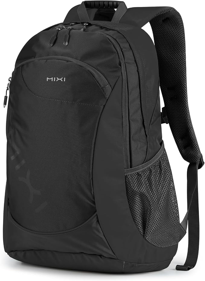 mixi 31L Ultra Lightweight Waterproof Travel Backpack, 18 inch Casual Daypack for Men Women, Durable Spacious Bag for Travel, Sports, Camping, Hiking & College, Black