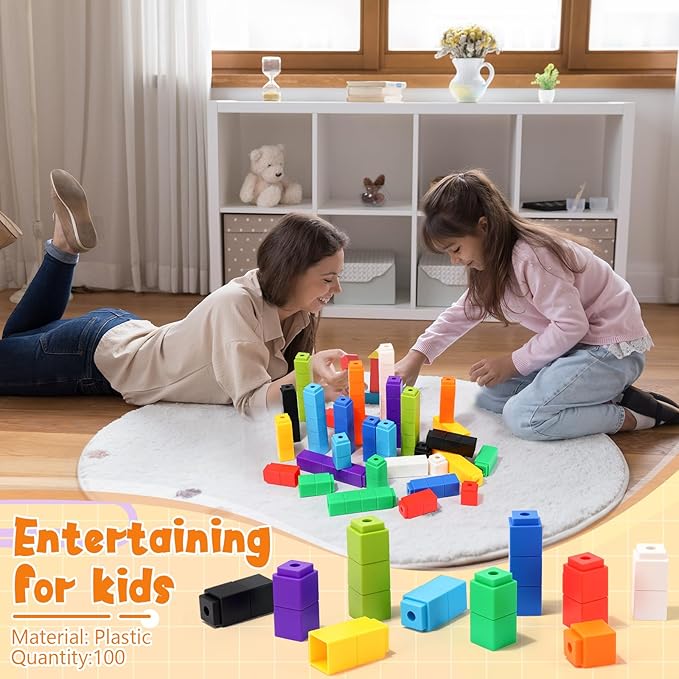 100 Pcs Blue Linking Cubes for Math Counting Cubes Manipulatives Plastic Counting Block Manipulative Classroom Learning Supplies for Educational Preschool Activities Boy Girl (Blue)