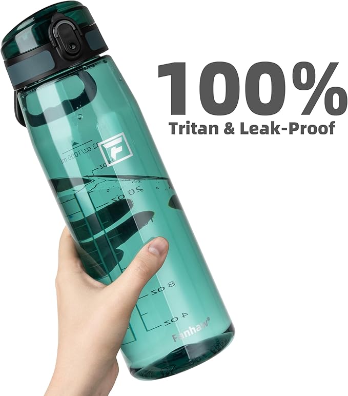 Fanhaw 32 oz Tritan Water Bottle with Chug Lid - Clear, BPA-Free, Lightweight, Wide Mouth, Leak-Proof, Perfect for Gym, Travel, School, Office, and Sports (Dark Green)
