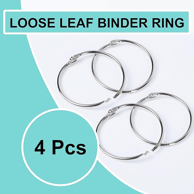 uxcell Loose Leaf Binder Rings, 2.2 Inches Nickel Plated Steel Paper Key Rings for Flash Cards Index Card Rings, 4 Pcs Keychain Book Ring for Home Office Crafts Keys Attachment, Silver