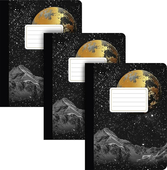 Jainzy Composition Notebooks, 3 Pack - 9.75 x 7.5 inches, College Ruled 140 Pages, Gold Foil Design