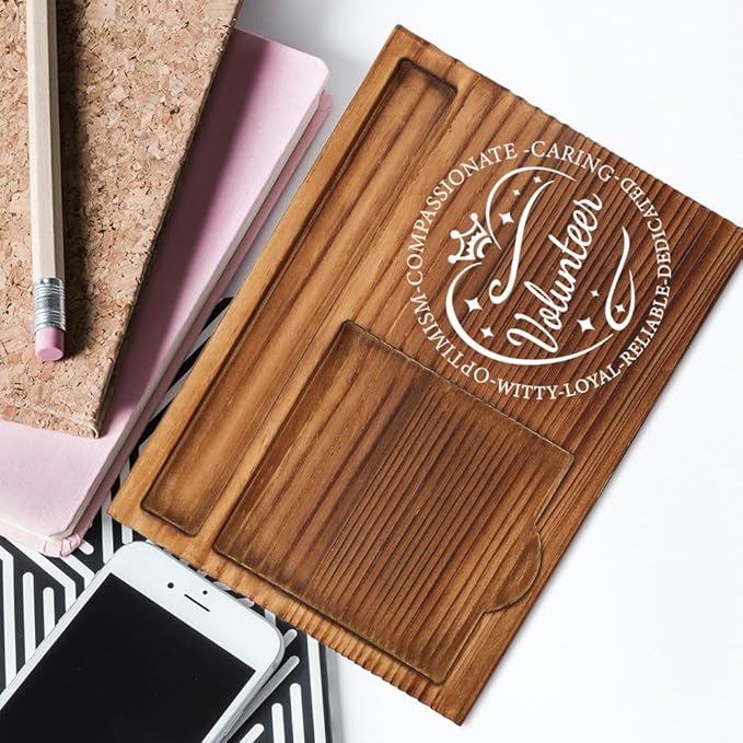 THRXOBN Desk Organizer for Volunteers & Service Professionals - Natural Wood with Slots for Notes, Pens, and Small Office Supplies – Practical & Stylish Workspace Solution,WSH36
