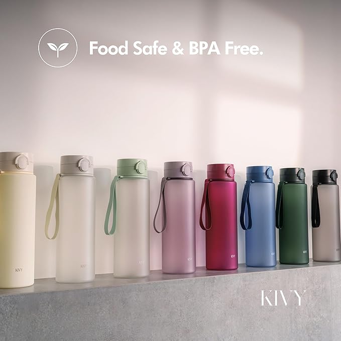 KIVY Slim Water Bottle 32oz with Leakproof Flip Lid [Lightweight & Shatterproof] Fits Backpack & Cupholder for Travel, Sports, School - Tall Gym Water Bottle with Measurements - Dishwasher Safe