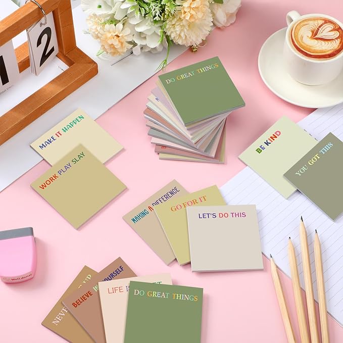 Yinder 24 Pcs Inspirational Sticky Notes Cute Motivational Sticky Notes Pad End of Year Employee Appreciation Gifts Bulk for Teacher Nurse Coworkers Office Supplies 3 x 3'' (Motivation,Boho)
