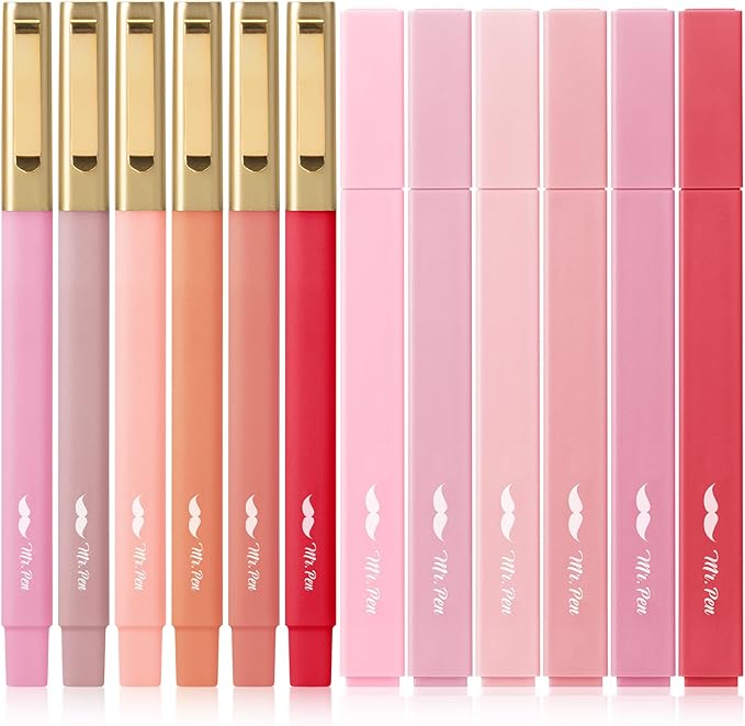 Mr. Pen- Aesthetic Highlighters and Ballpoint Pens No Bleed, 12 Pack, Shades of Pink, Bible Highlighters and Pens No Bleed, Fast Dry and No Smear for Bible Journaling, Planner, School Supplies