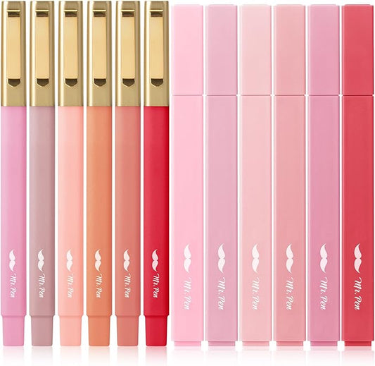 Mr. Pen- Aesthetic Highlighters and Ballpoint Pens No Bleed, 12 Pack, Shades of Pink, Bible Highlighters and Pens No Bleed, Fast Dry and No Smear for Bible Journaling, Planner, School Supplies