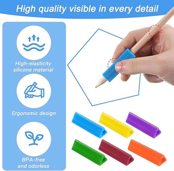 Sibba 12 Pcs Triangle Pencil Gripper, Silicone Pencil Grippers for Kids Adults Handwriting, Ergonomic Writing Aid Grip Comfortable Finger Support for Pencils Pens
