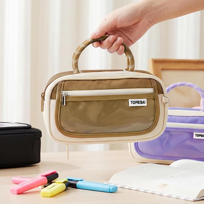 TOPBIDAI Large Pencil Case Pouch School Supplies for Girls Boy Women Men | Big Pencil Bag with 5 Compartments, Easy Grip Handle, Office College School Pencil Box