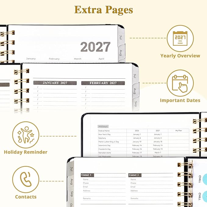 JoyCat 13-Month Academic Planner 2026-2027, June 2026 - June 2027, A5 Weekly & Monthly Planner, Hardcover Agenda with Tabs, 5 Sticker Sheets, Elastic Closure & Pocket for Teachers & Students, 6.3" x 8.5", Black